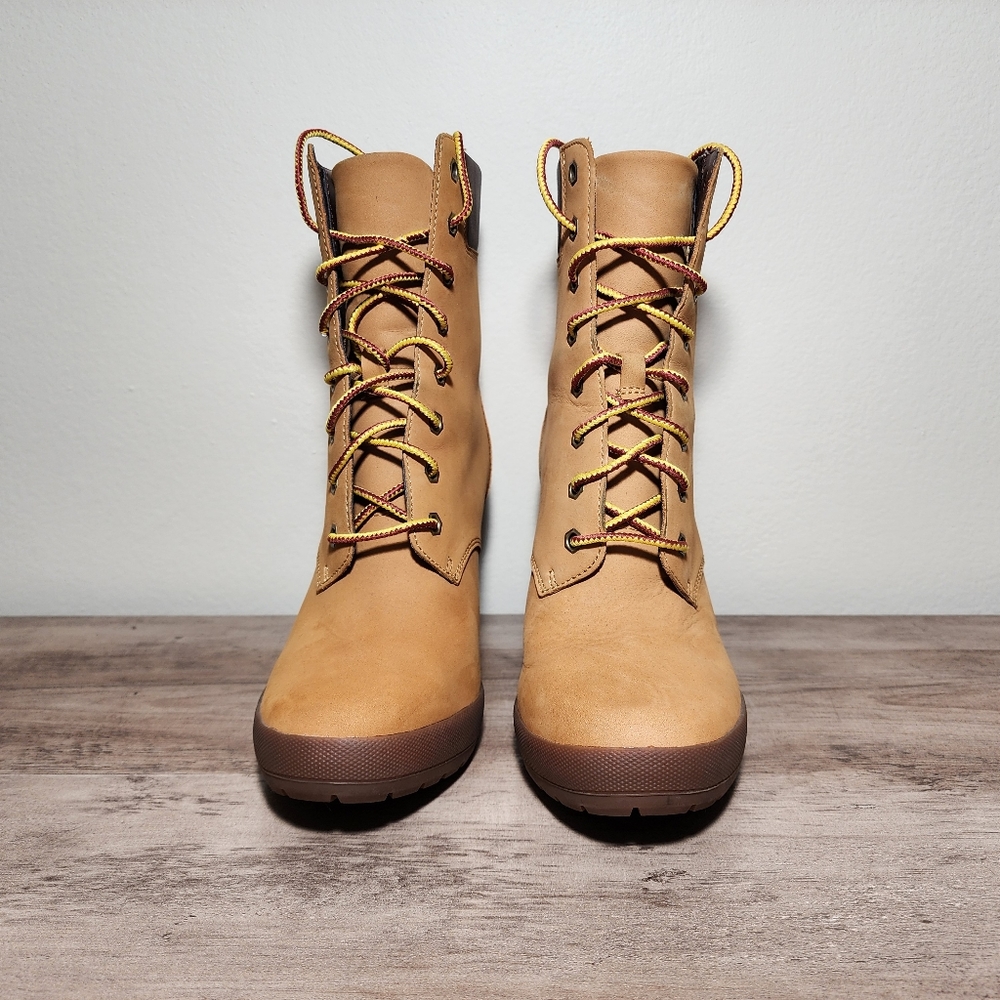 Timberland Camdale Ankle Boots Wheat Tan Chunky Wedge Heel A1SEE Women's Size 8 - Picture 5 of 10